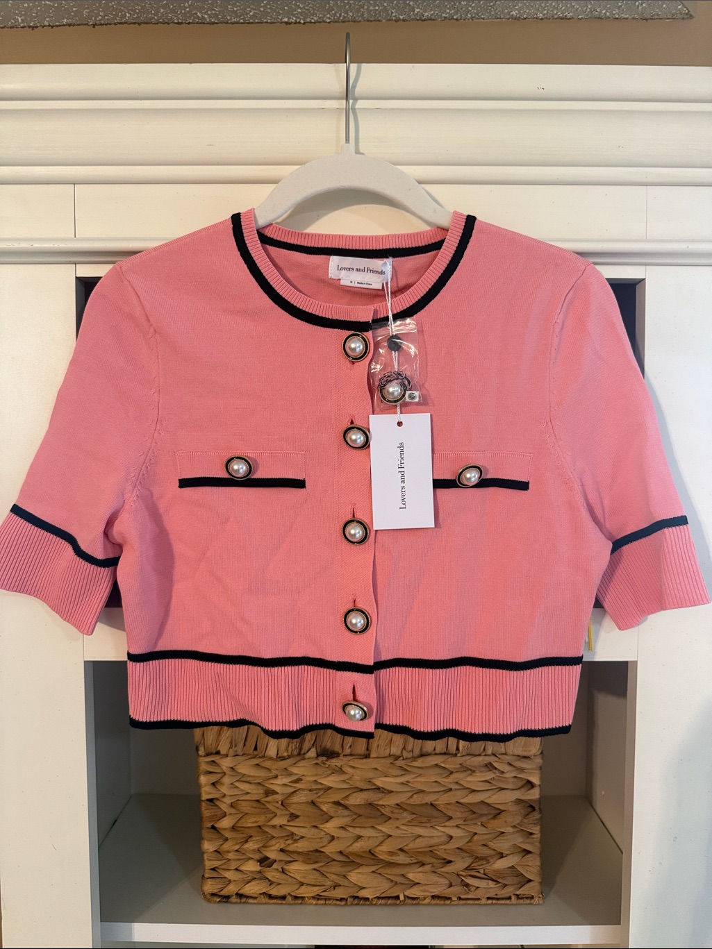 Lovers And Friends Pink Pearl-Button Knit Cardigan